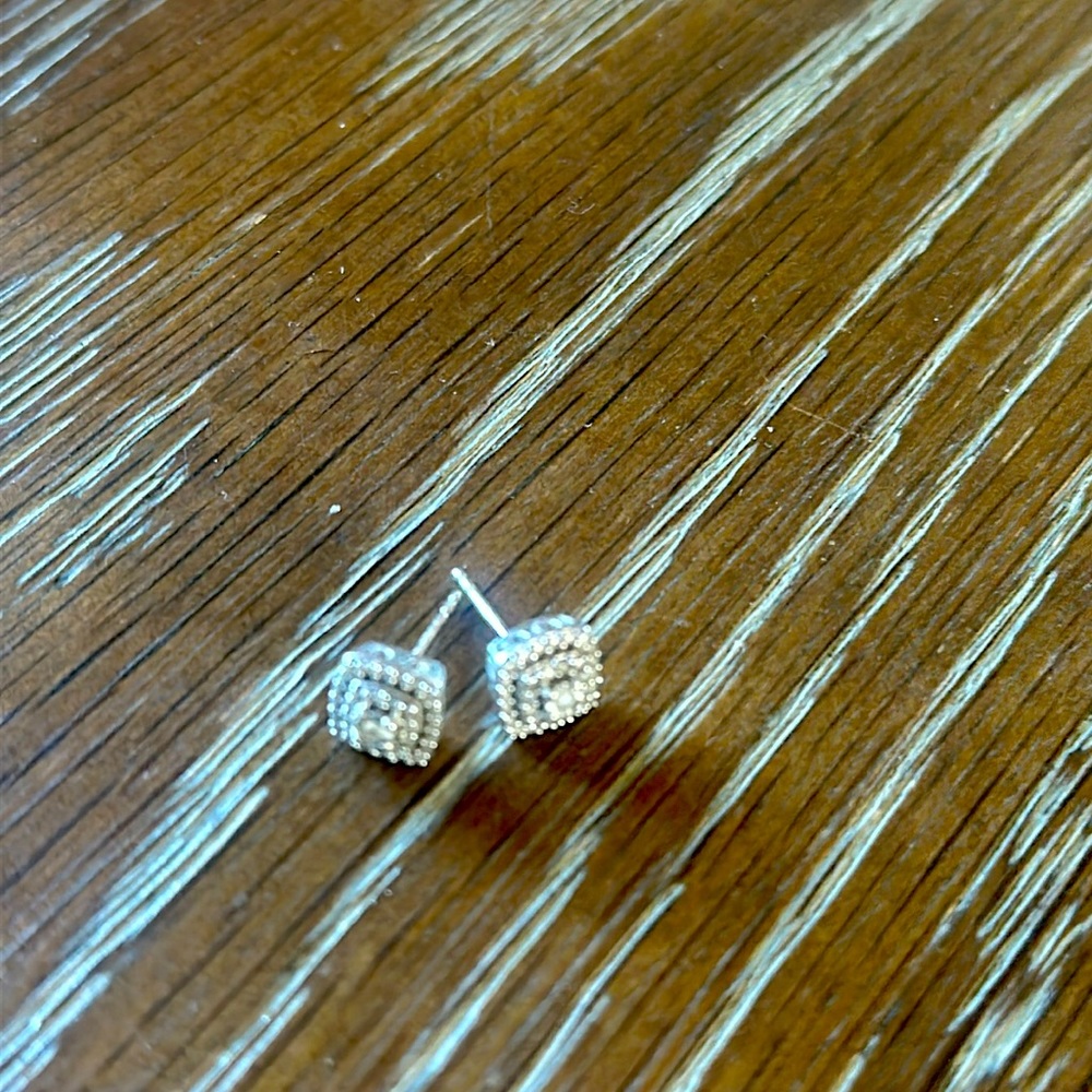 Kay Jewelers Silver Crystal Halo Stud Earrings